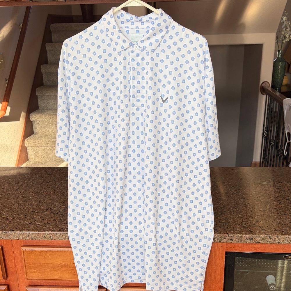 Callaway Men's White and Blue Patterned Shirt